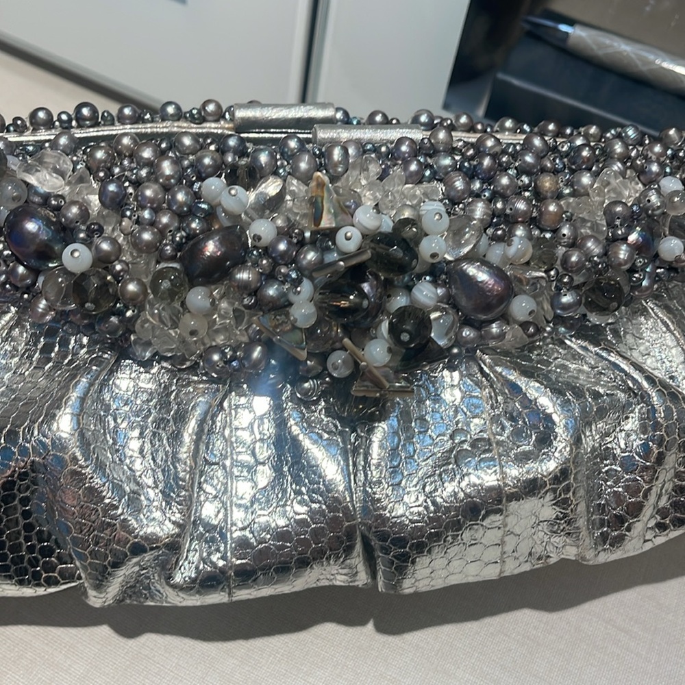 Natural Python Skin Bag Silver Women's Clutch Wit… - image 7